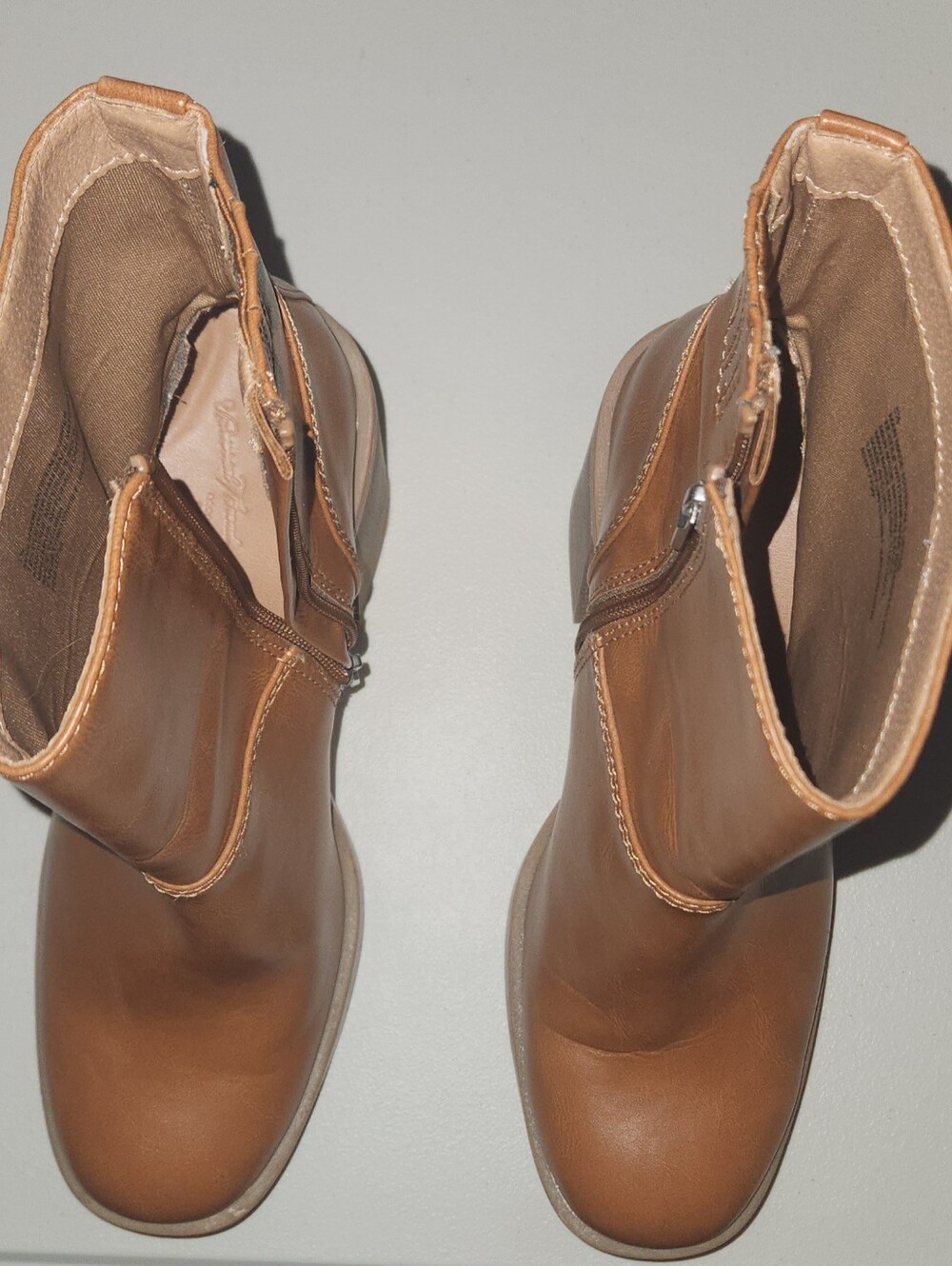 Hazelnut Brown Mid-Calf Block Heel Ankle Boots Zip Zipper Size 8.5 - Picture 6 of 7